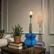 Lampadaire/lampe de table vintage bleue en verre