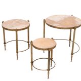 Hollywood Recency Nesting Tables Brass Onyx Marble France