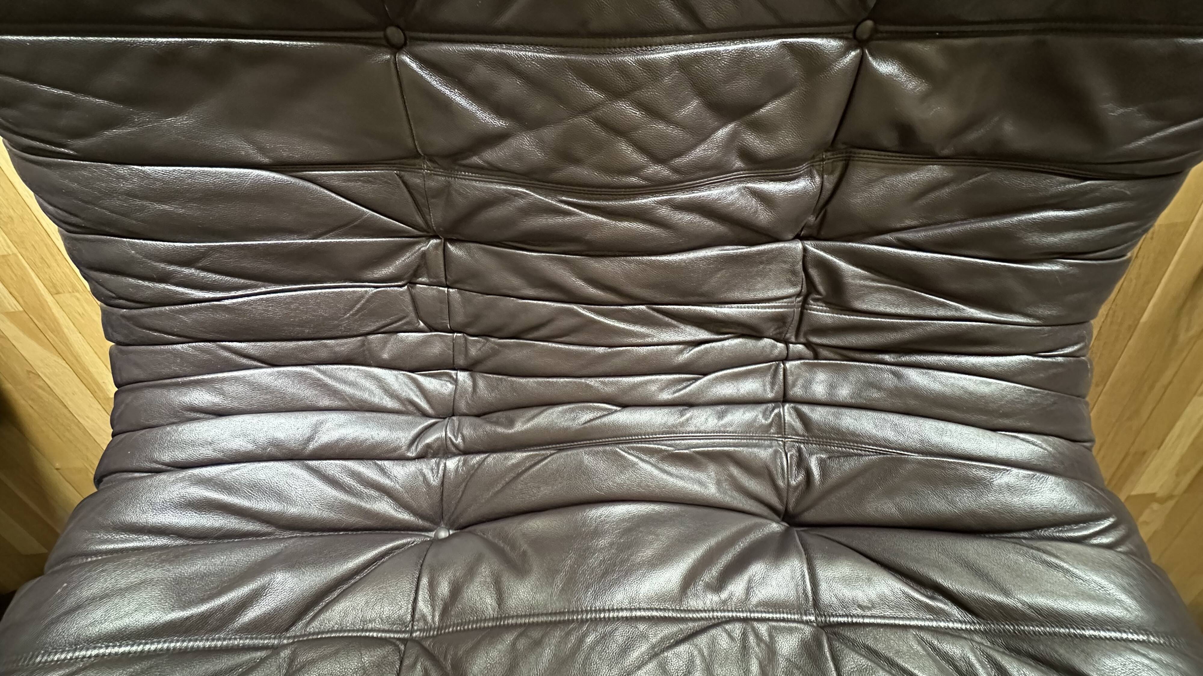 Togo corner sofa in Indiana Ink leather (2 two-seater benches and 1 corner piece)