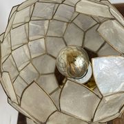 Brass lamp, metal and mother-of-pearl
