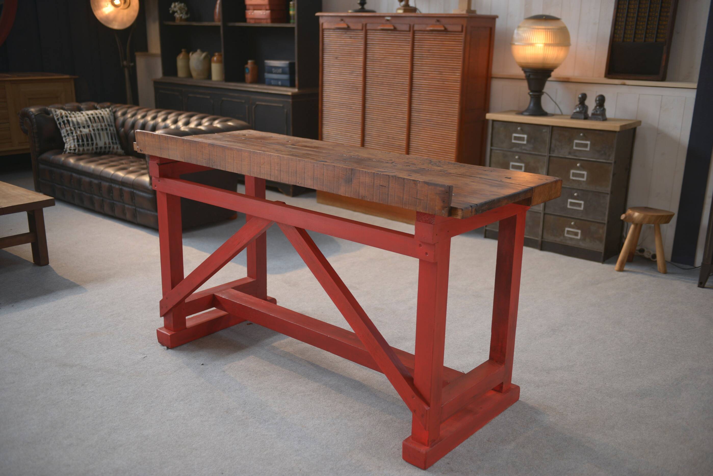 1950's industrial beech workshop workbench