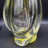 Vase René Delvenne Val saint lambert 1950  jaune soufflé torsadé