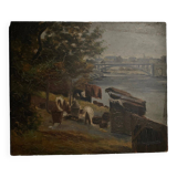 Huile sur carton début XXe représentant Nantes ou Paris