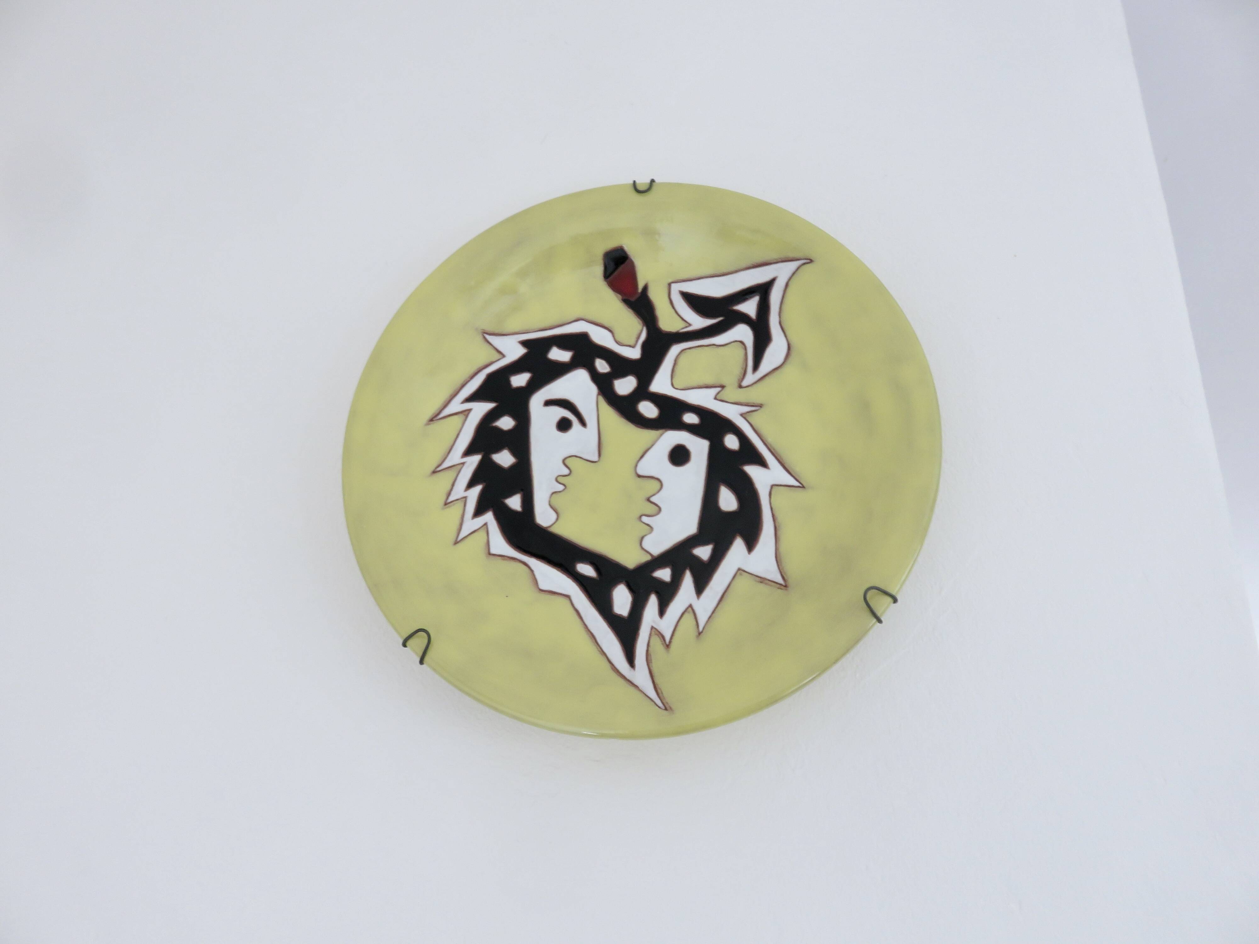 Jean Lurçat 2 enamelled ceramic plates, signed, Sant Vicens edition