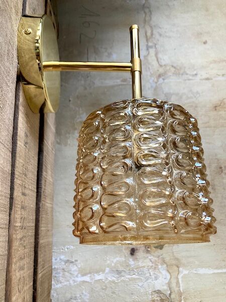Brass and striated glass wall lamp