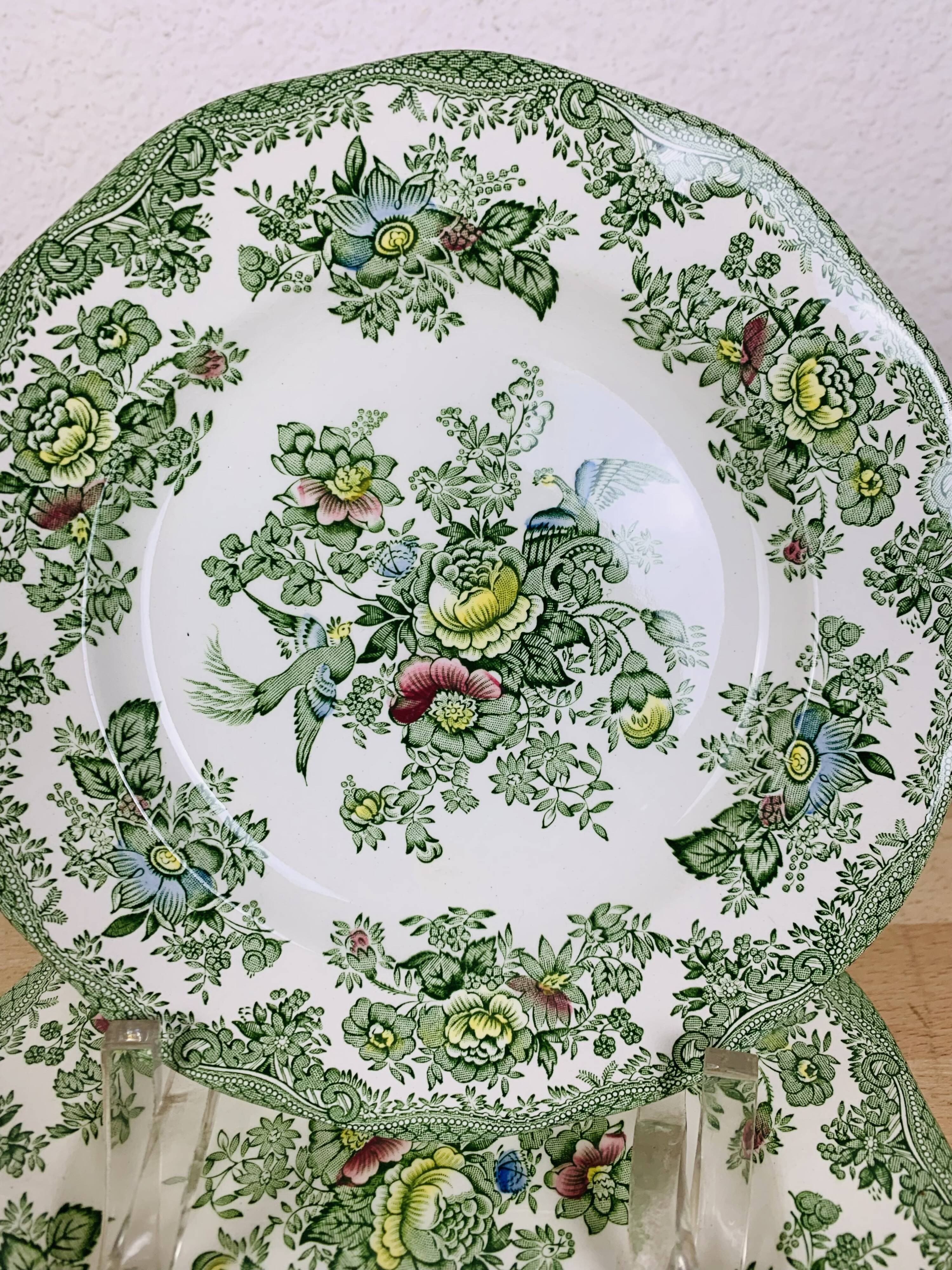 4 dessert plates Wedgwood Oriental Pheasants green