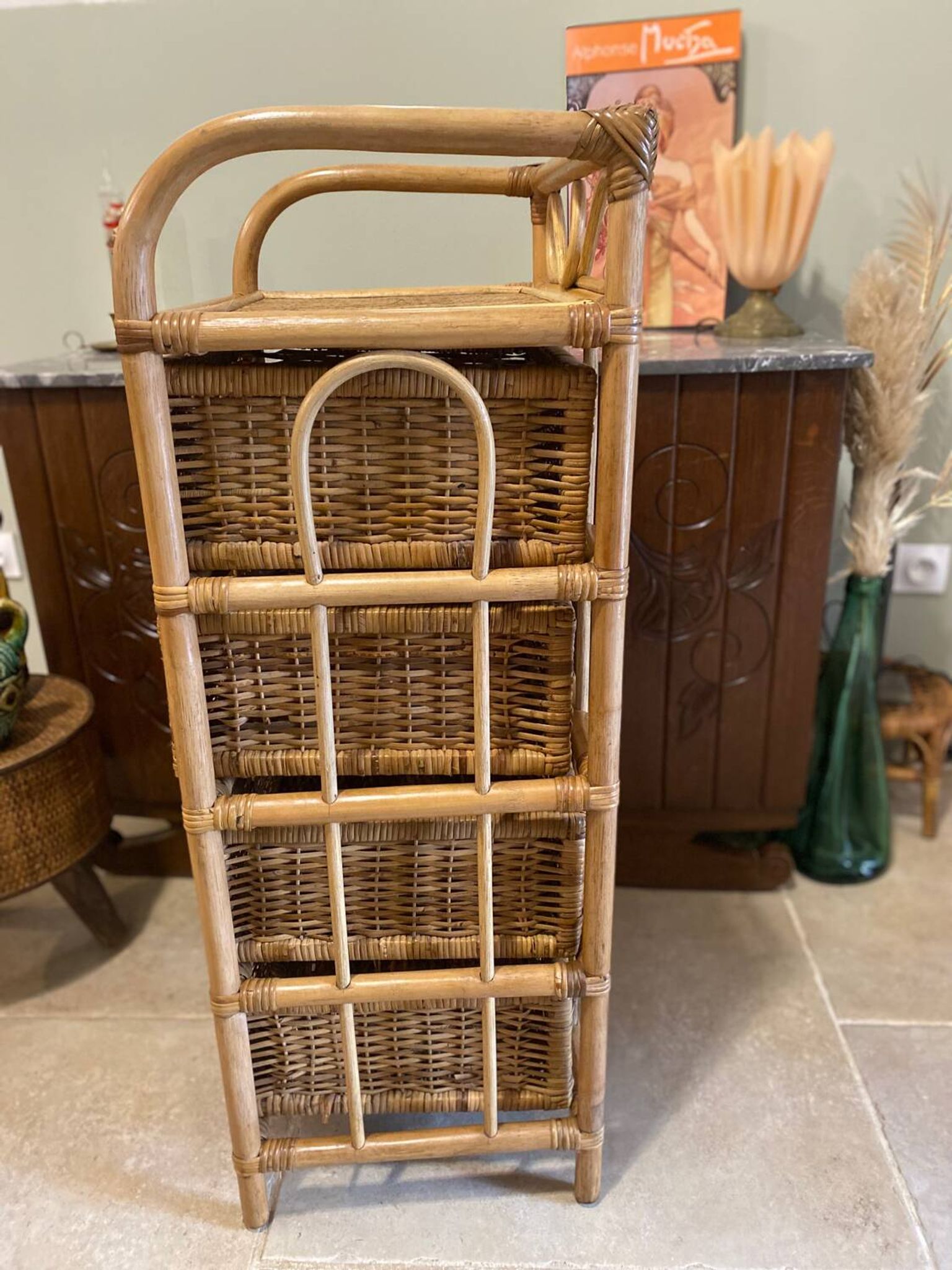 Storage furniture, rattan chest of drawers