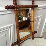 Old barber mirror in solid wood bamboo effect 30-40s