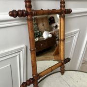Old barber mirror in solid wood bamboo effect 30-40s