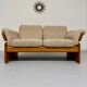 Old sofa in solid elm and vintage 80s design fabric Seltz France