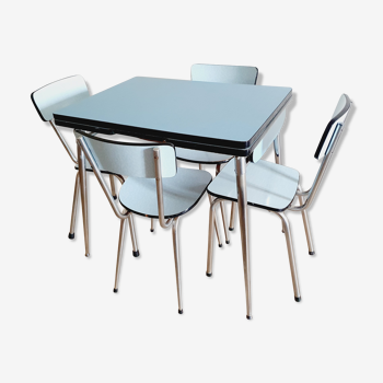 Table and 4 chairs in blue formica