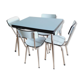 Table et 4 chaises en formica bleu
