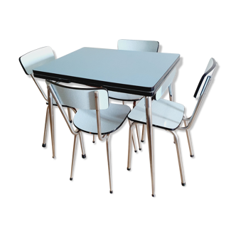 Table and 4 chairs in blue formica