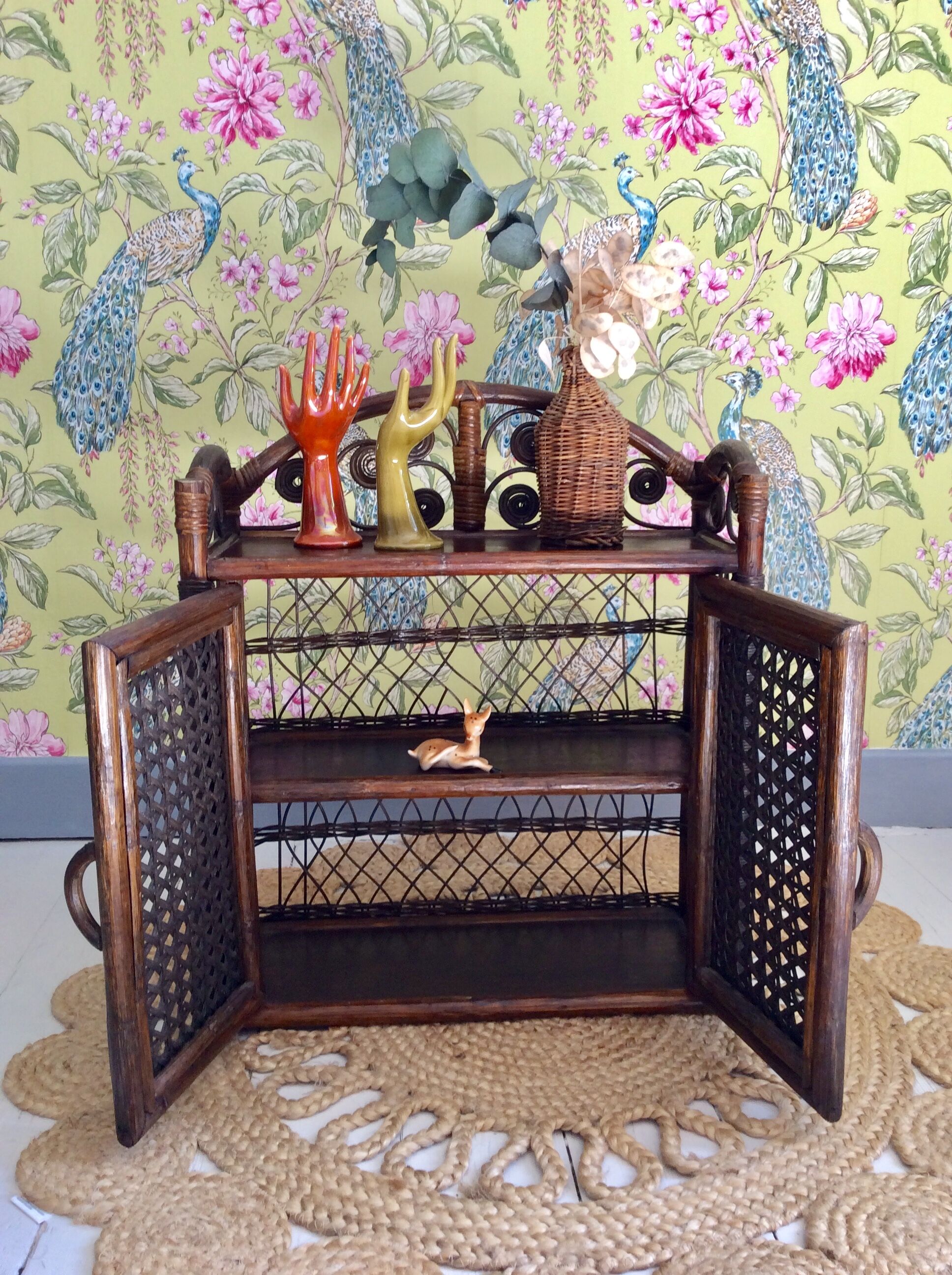 Vintage rattan wall shelf