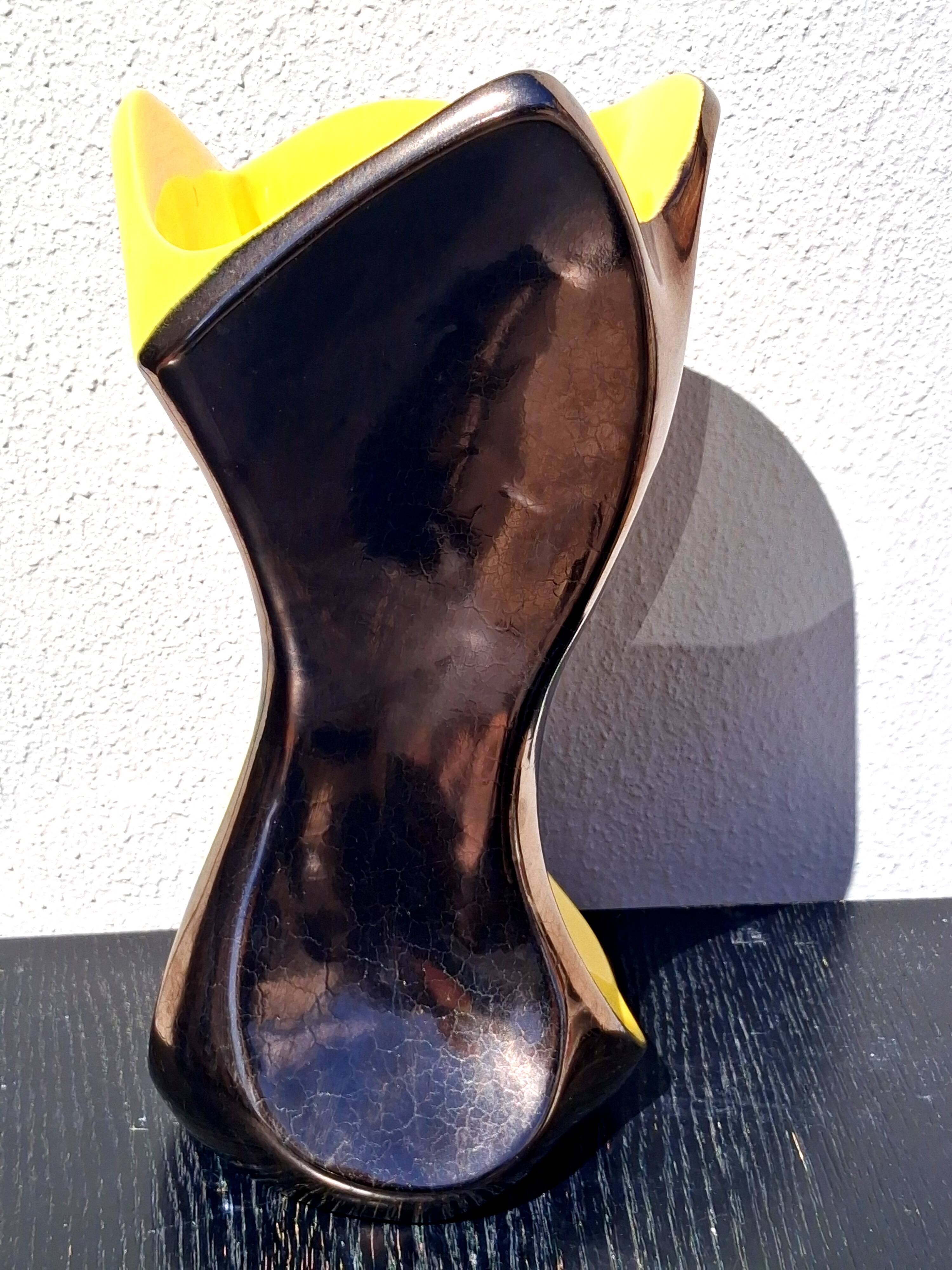 Bicolour yellow and black vase, vintage seventies design, Ceramidi