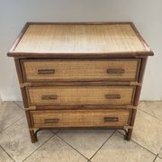 Vintage 1970s bamboo rattan 3-drawer chest of drawers.