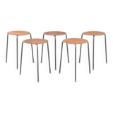 Set of Five Scandinavian Stackable Teak Veneered Stools – Danish Design, Mid-20th Century