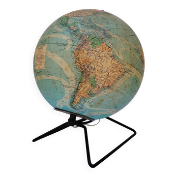 Globe terrestre lumineux en verre, Perrina, Picquart vintage