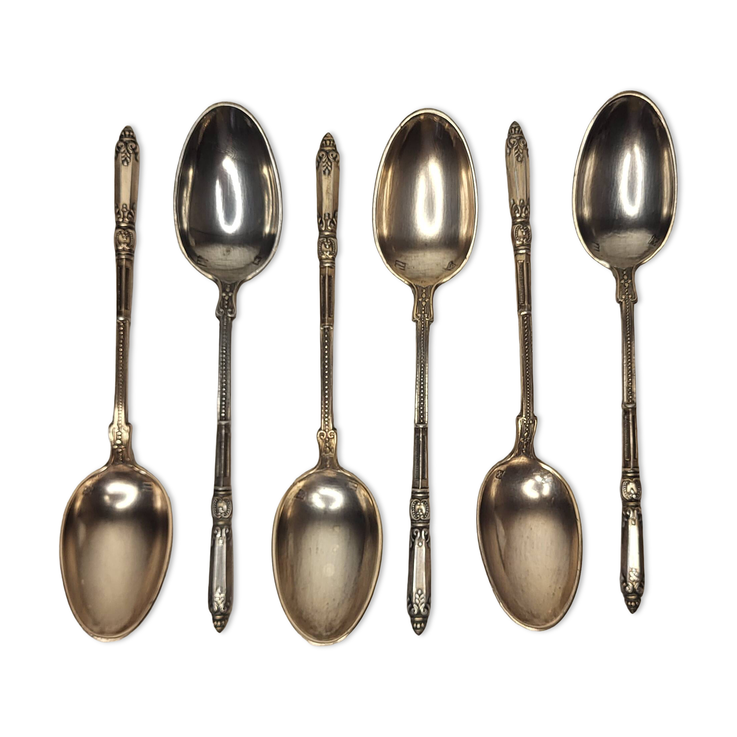 6 Art Nouveau silver-plated metal teaspoons