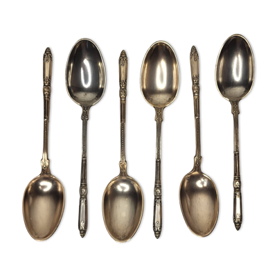 6 cuillères à café en métal argenté Art Nouveau