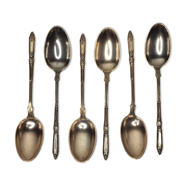 6 cuillères à café en métal argenté Art Nouveau