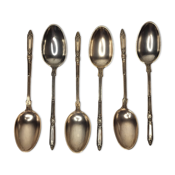 6 Art Nouveau silver-plated metal teaspoons