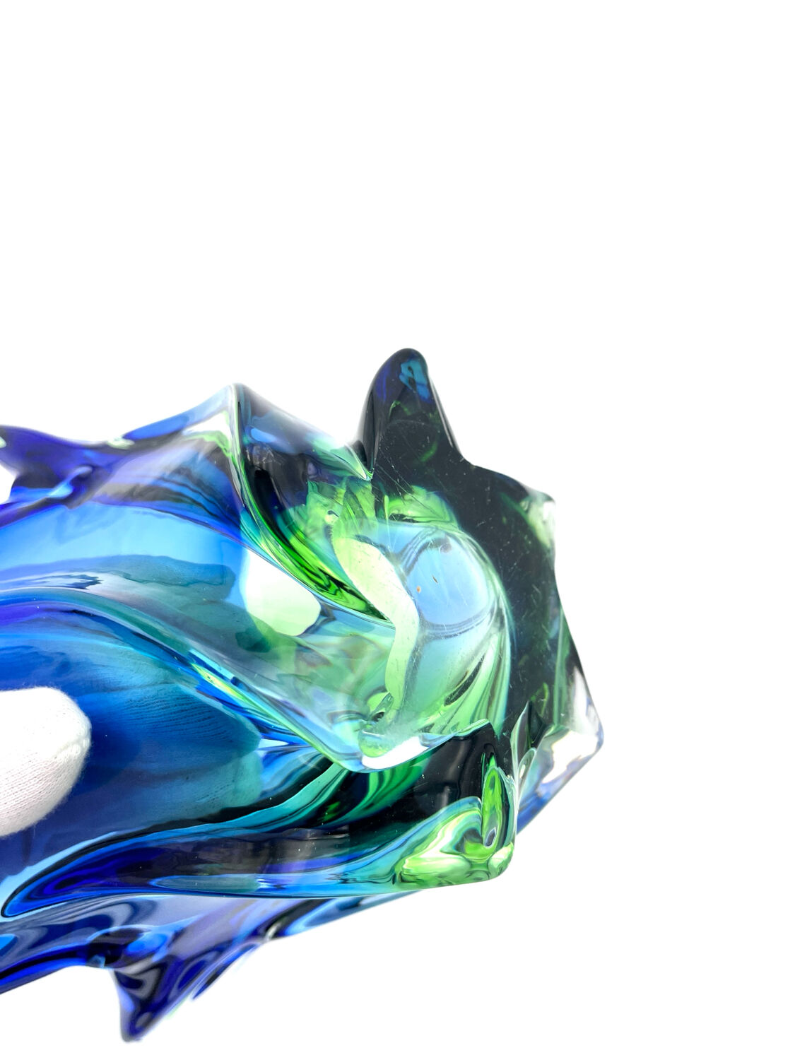 Sculptural Murano Vase – Cobalt Blue & Green - circa 1960