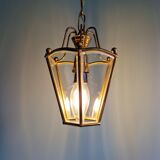 Pair of brass and bevelled glass pendant lights/lanterns, 1950-60.