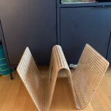 Plexiglass magazine rack with cane work, 1970