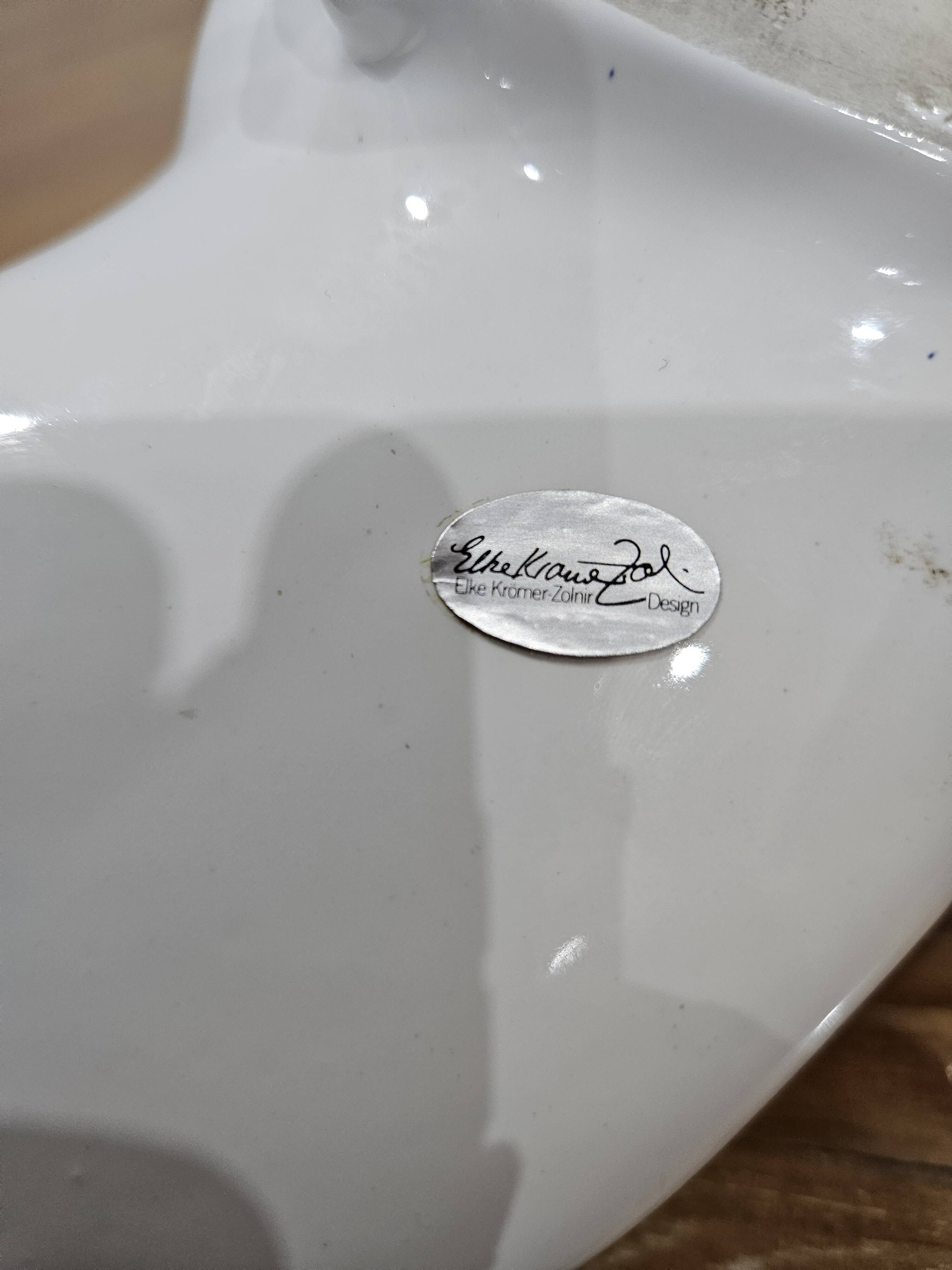 Elpa Alcobaca Portugal Ceramic White Cat Blue Glass Eyes, 1980s