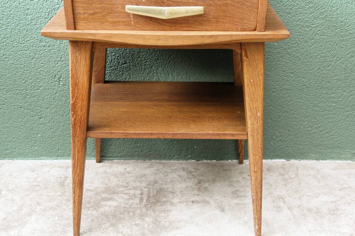Pair of bedside tables, 1950s, compass legs