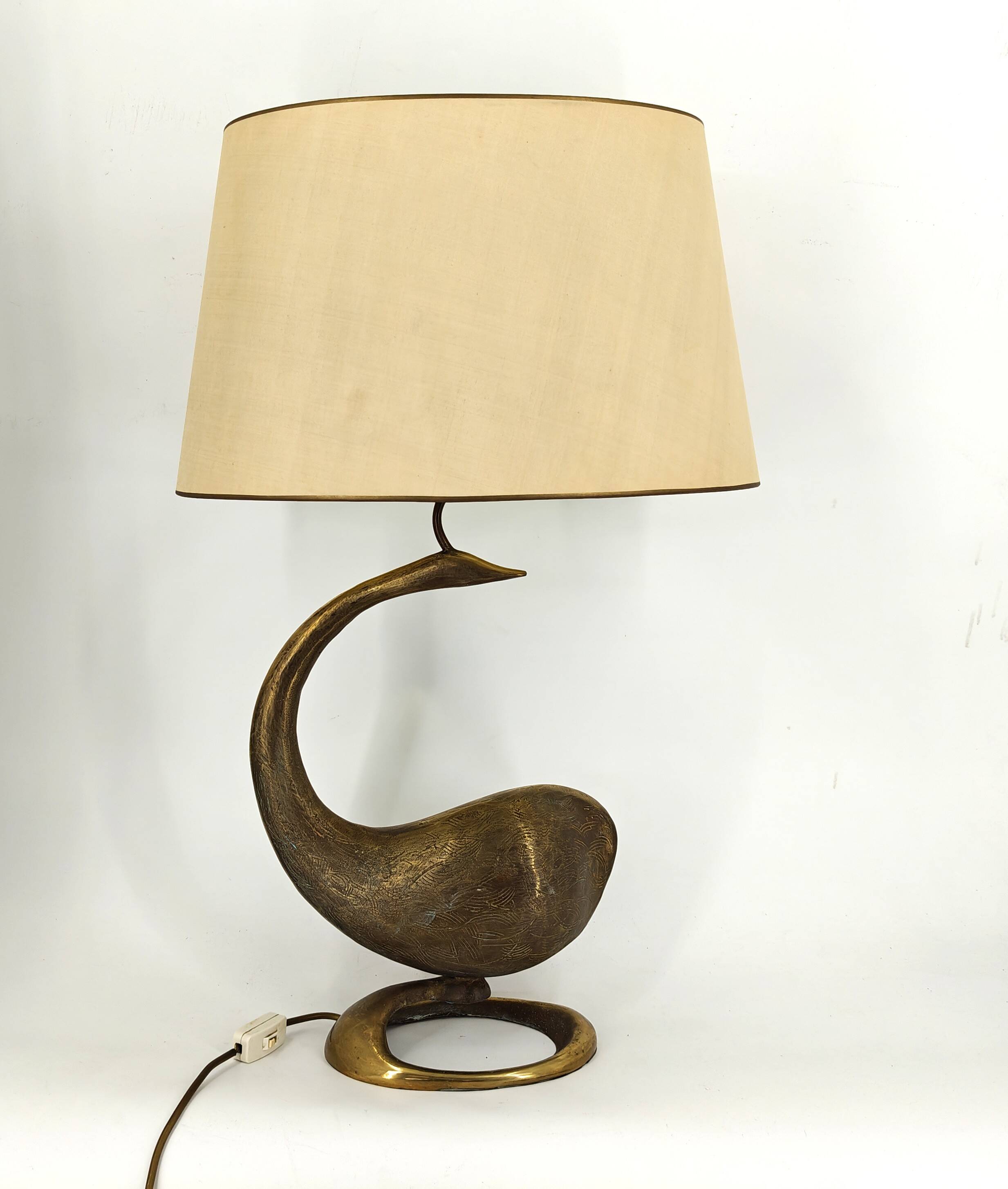 Large brass swan table lamp, 1960s