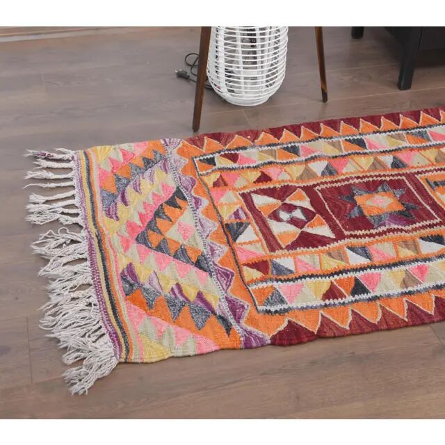 1970s Vintage Turkish Hand-Knotted Wool Cotton Orange Runner Rug 86x288