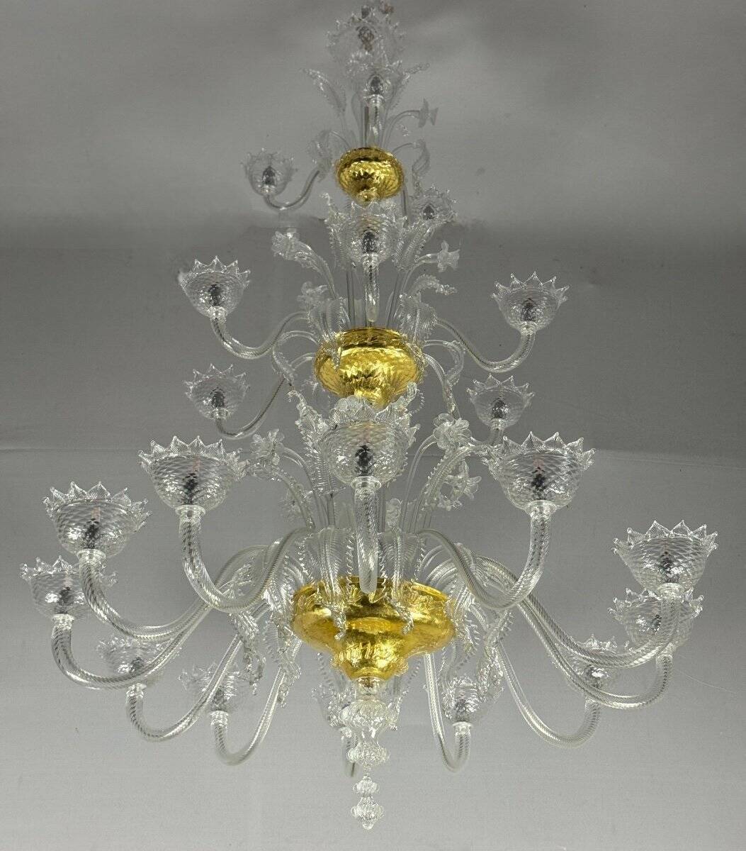 Murano Glass Venetian Chandelier, Colorless, Three Levels of Light