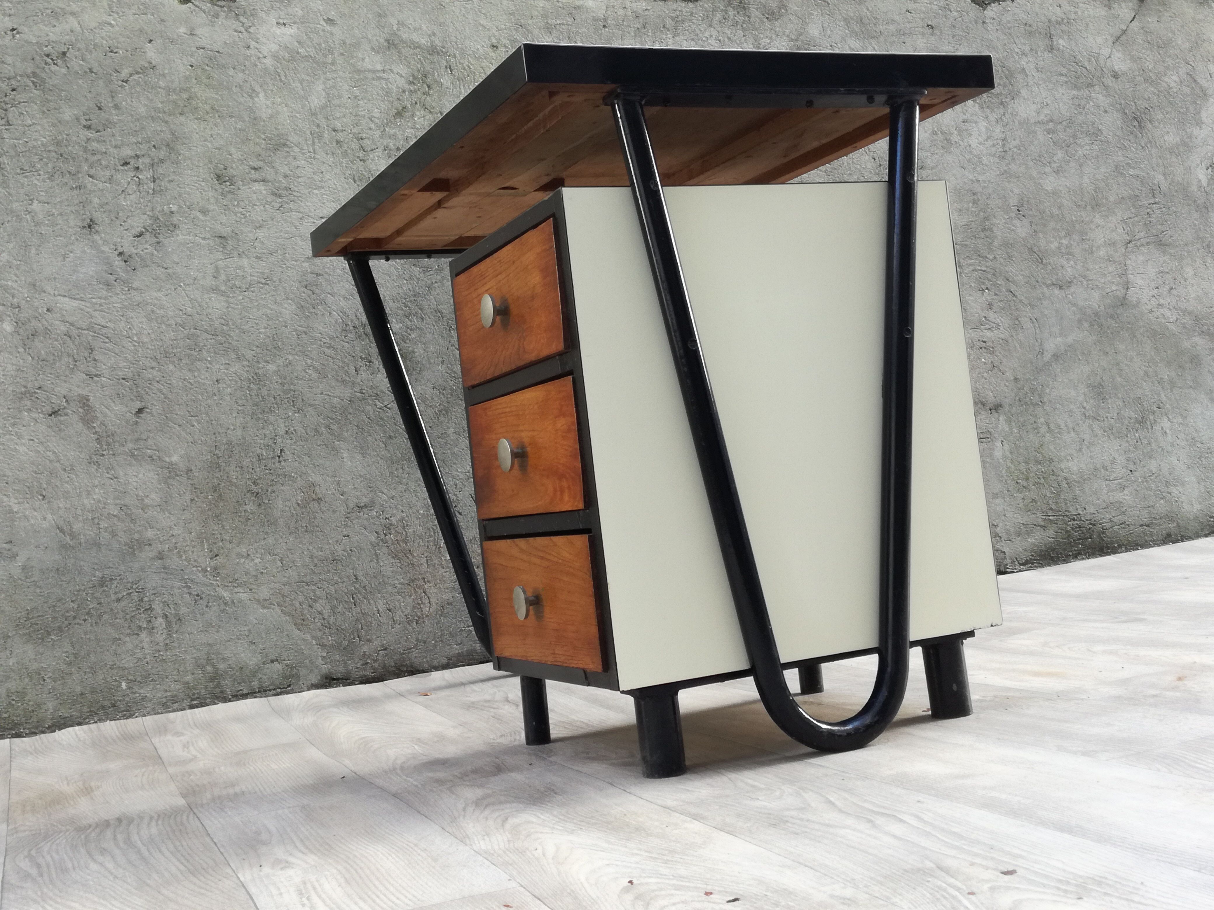 Modernist desk in metal and wood, 1950 s