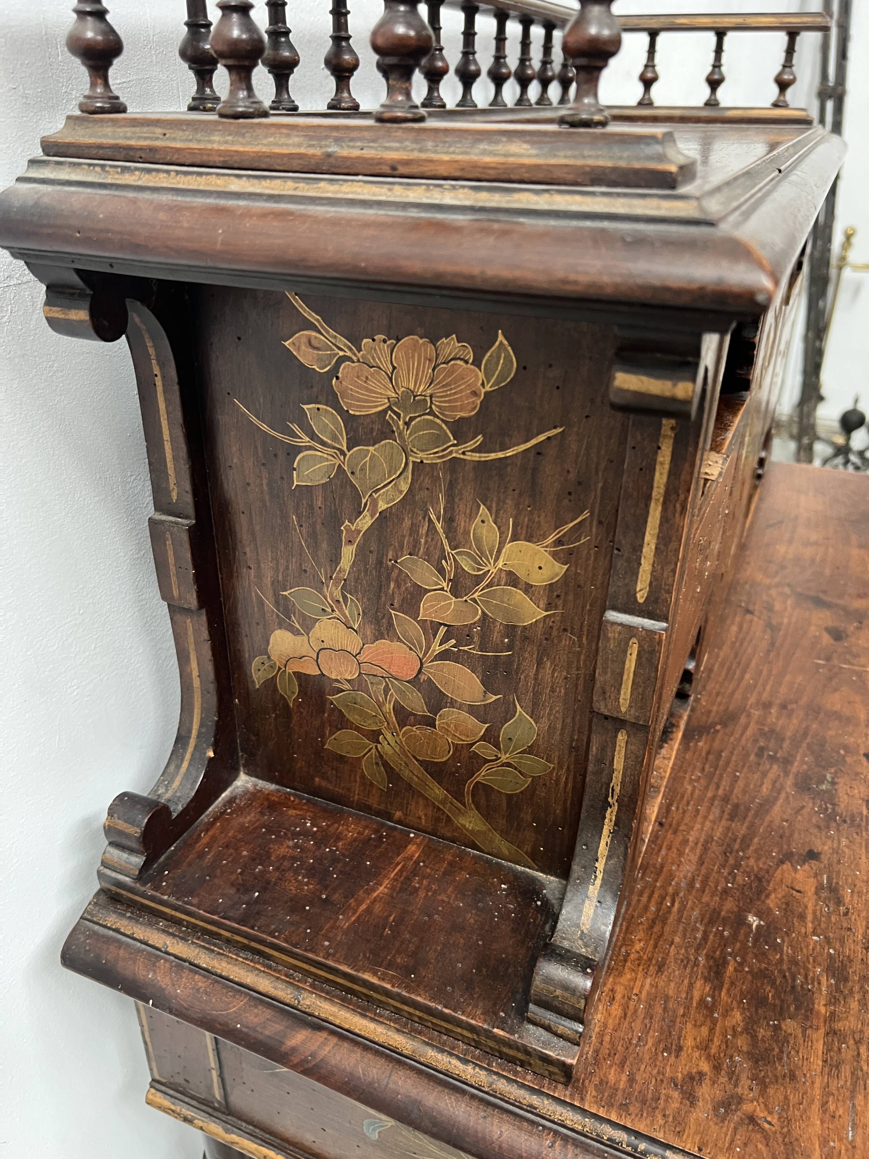 Wooden stepped desk decorated with pyrography, 19th century