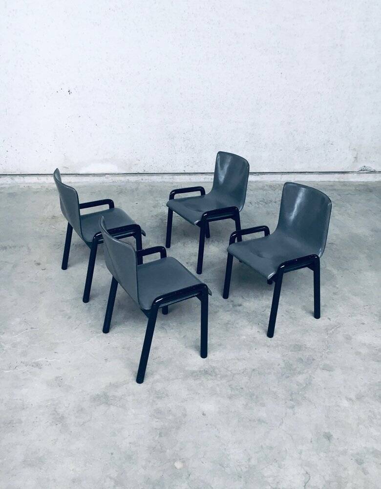 Postmodern Leather Dining Chairs, Italy, 1980s, Set of 4