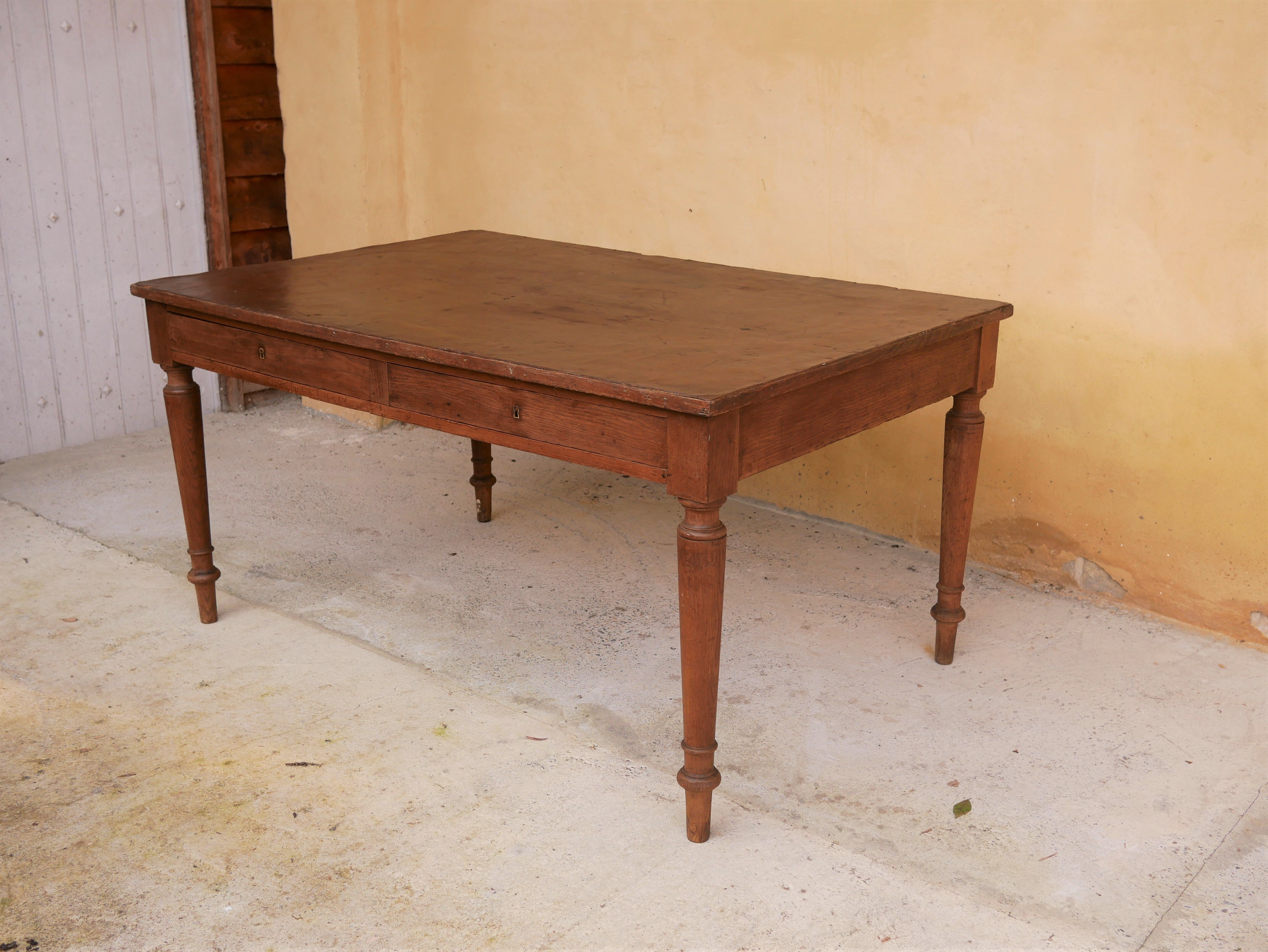Vintage wooden and leather desk dining table
