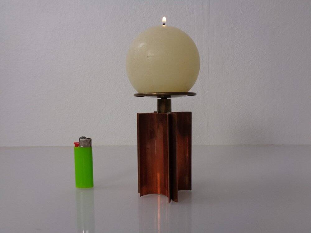 Vintage German Brutalist Candleholder in Copper and Brass, 1960s