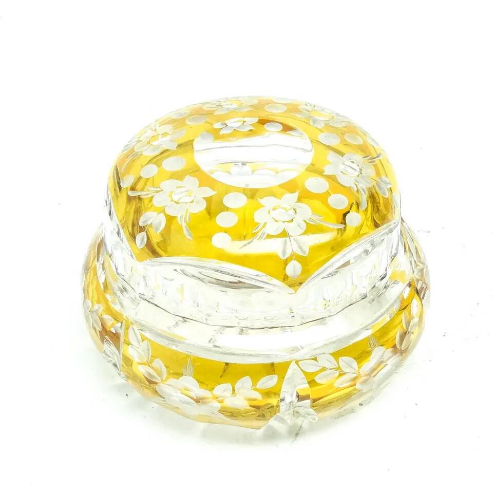 Bonbonnière Art Déco, en verre cristal, Julia Glassworks, Pologne, années 1960