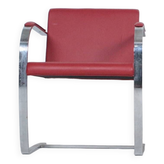 Brno armchair in steel and red leather attributed to mies van der rohe for knoll international