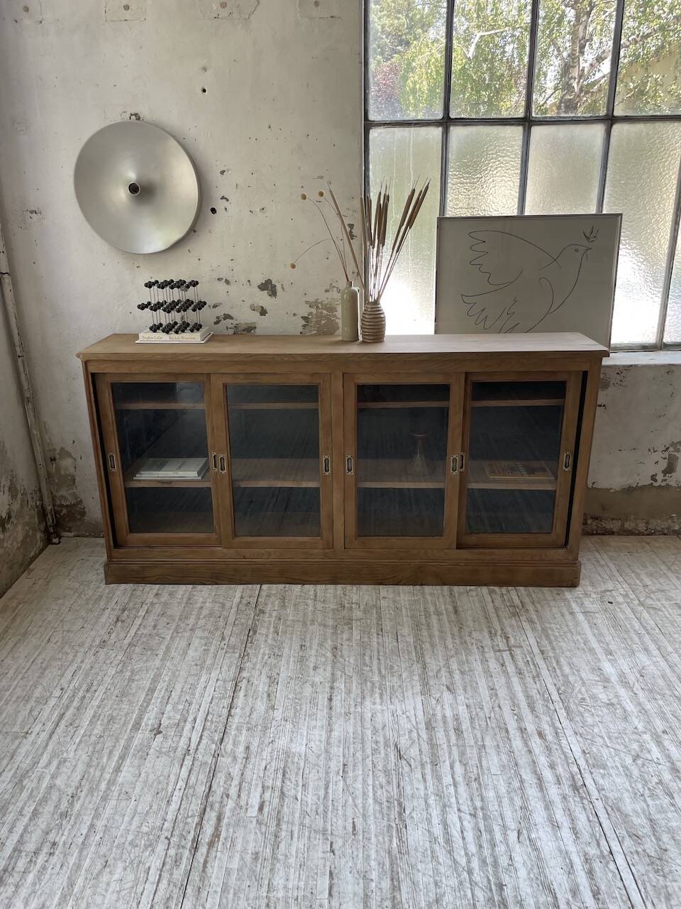 Oak sideboard with glass doors