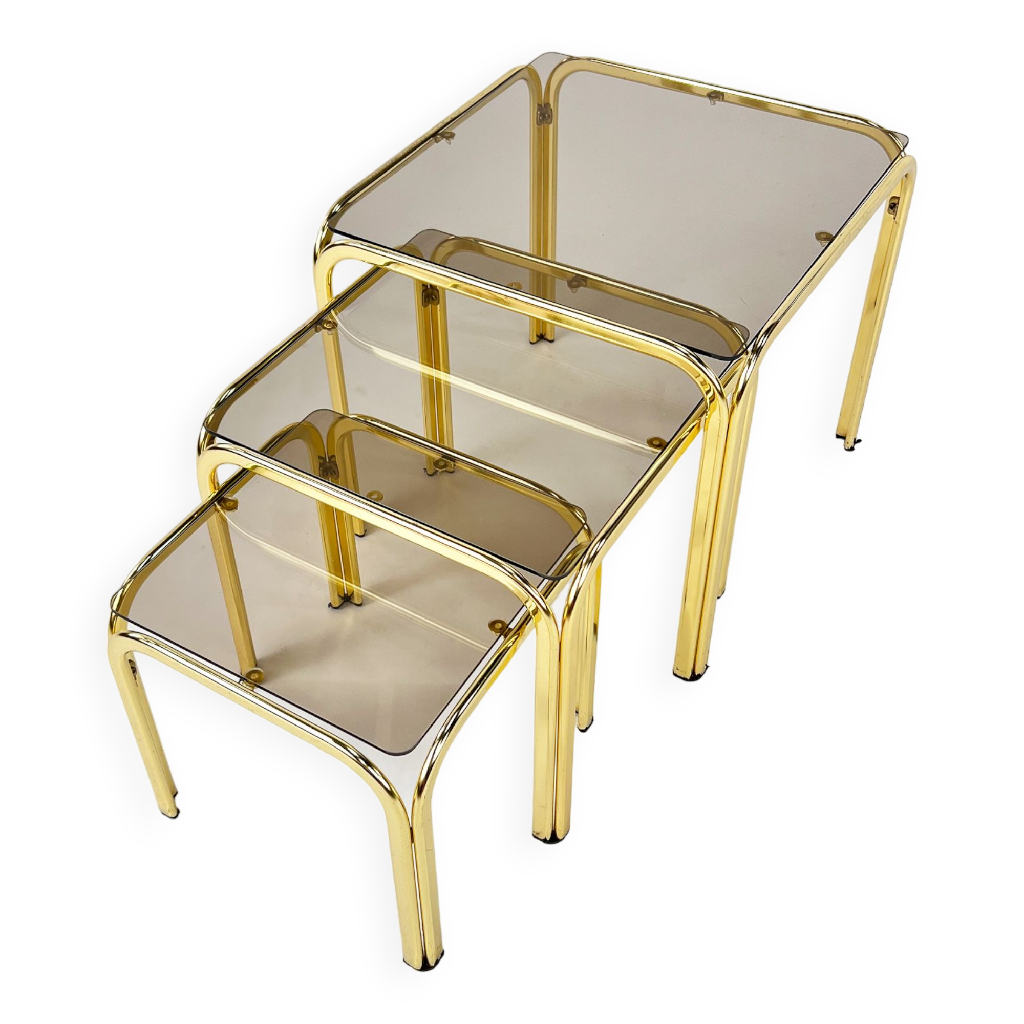 Brass and Smoked glass Nesting Tables, 1970s