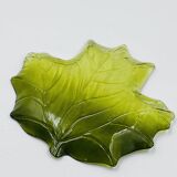 Vintage green glass leaf catchall from the 1970s.