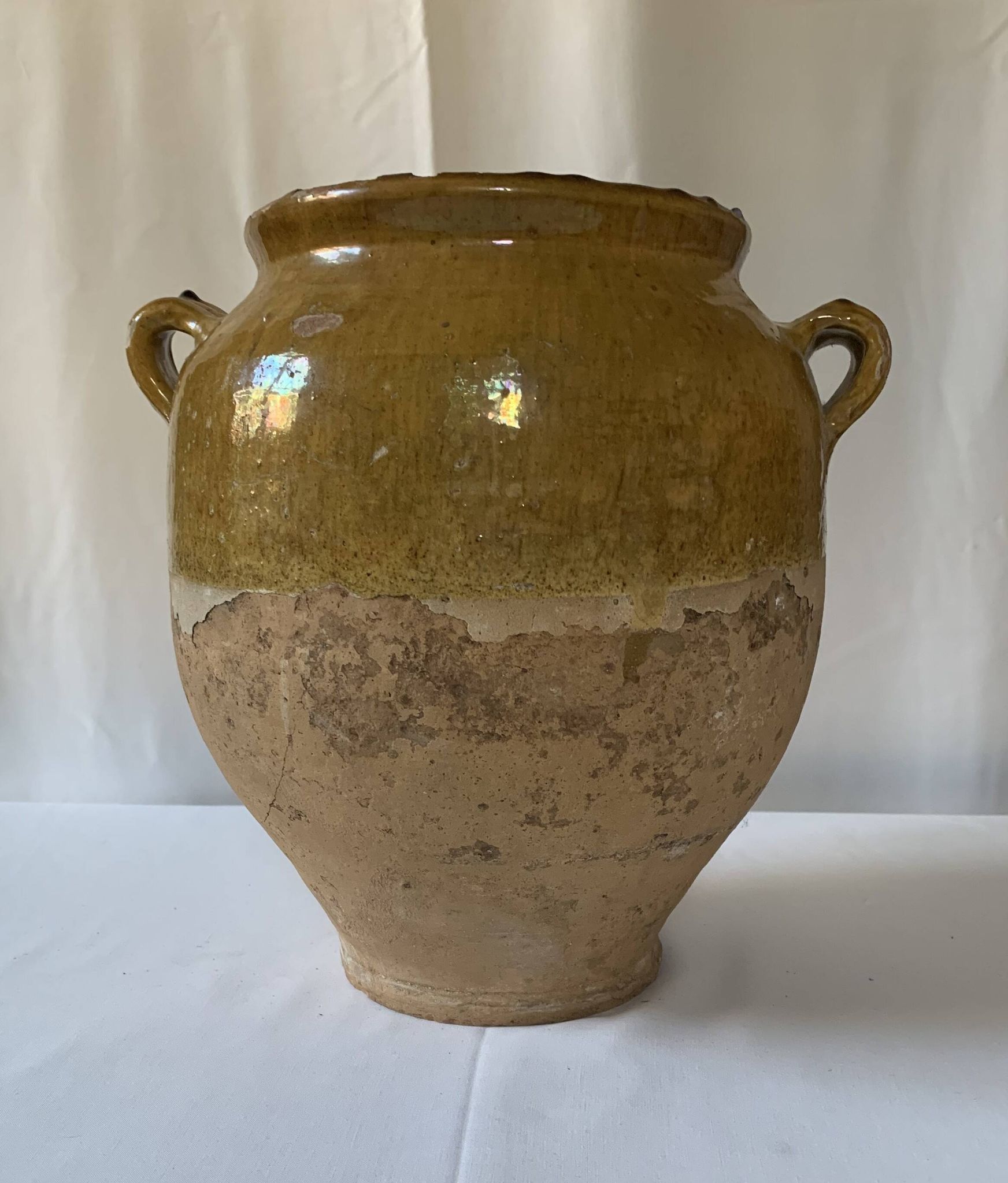 Old glazed yellow terracotta confit pot – South-West of France