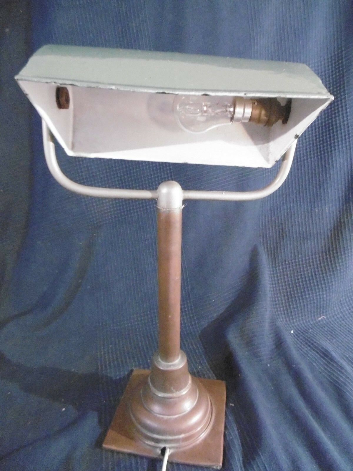 Copper desk lamp and industrial green enamel lampshade 1900