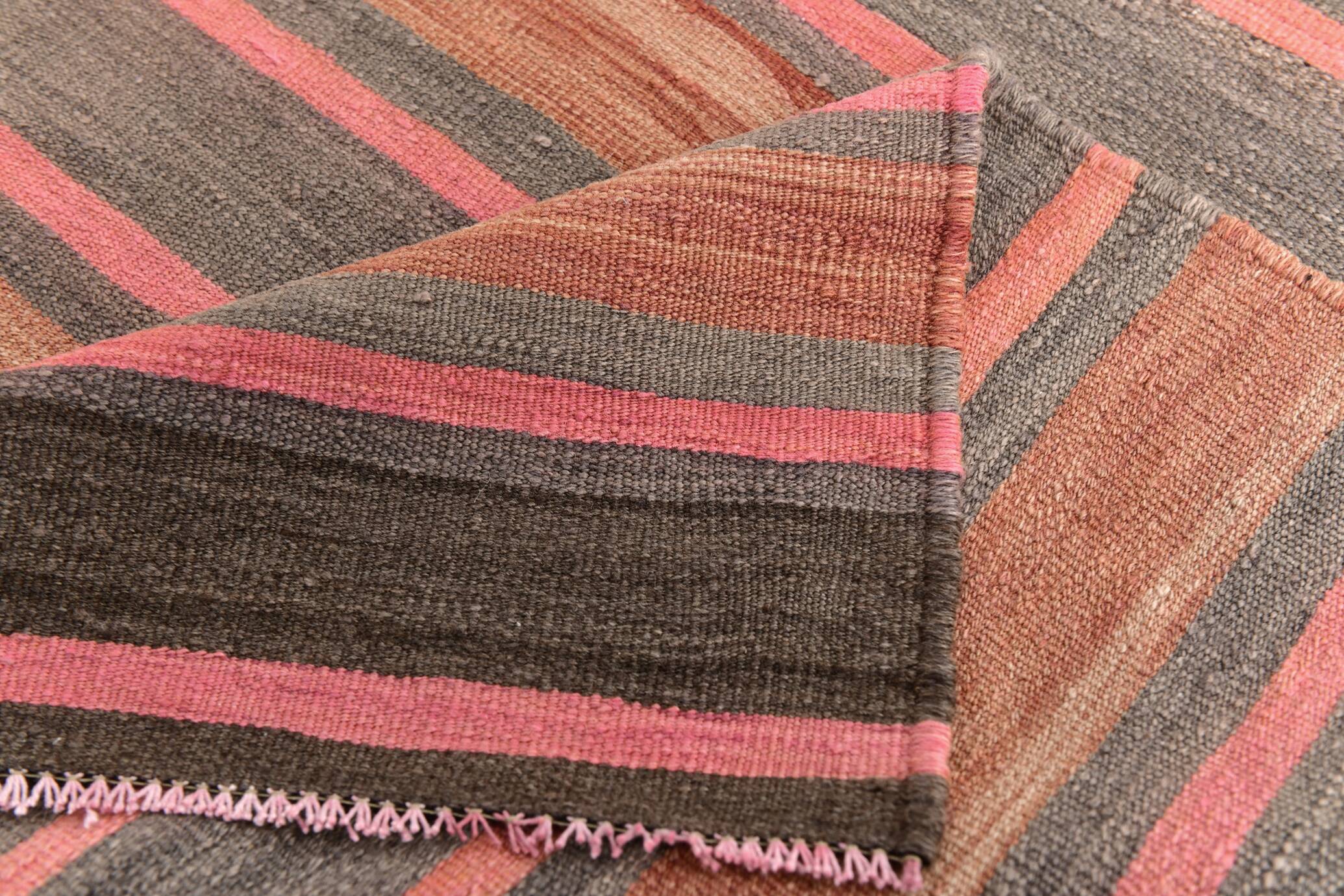 Pink & Brown Striped Pattern Vintage Kilim Rug, 167x254Cm