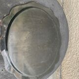 Bohemian and folkloric tray hand-painted flowers on a black metal background