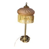 Antique bronze lamp with a pink marbled glass shade 51x21. Inter a l