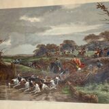 English engraving of hunting hound and hunting dog